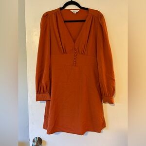 Elegant Linen Orange V-Neck Dress